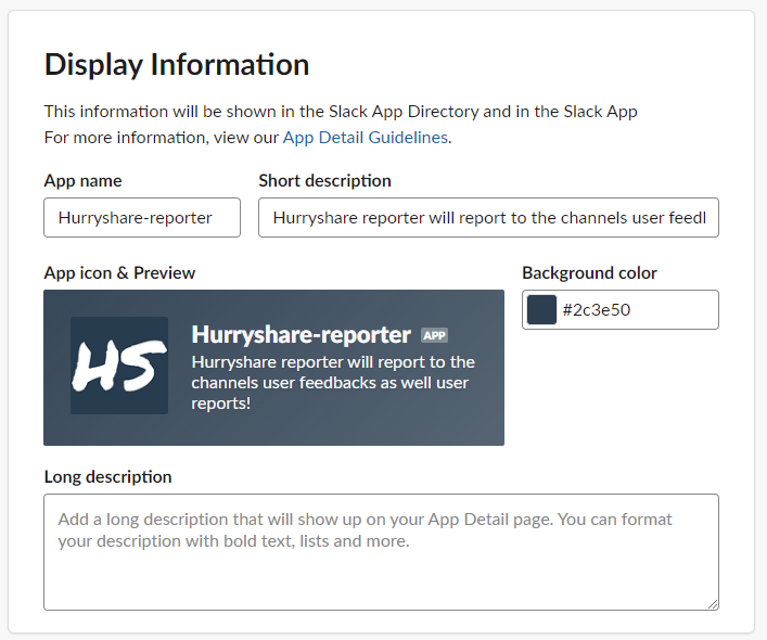 Slack app display information